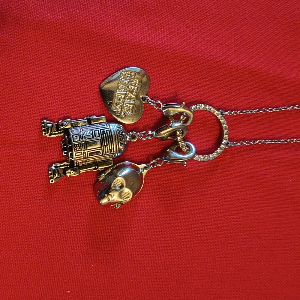 Silver Robot and Heart Pendant Necklace
